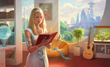 Картинка фэнтези девушки комната космоc девушка с земли гагарин город будущего ссср-2061