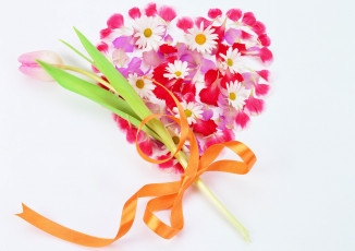 Картинка цветы разные+вместе тюльпан сердечко лента