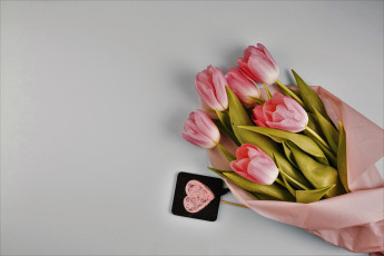 обоя цветы, тюльпаны, букет, сердечко