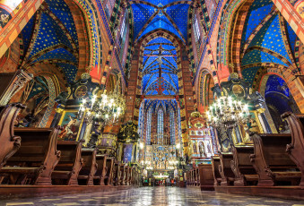 обоя st,  mary`s basilica,  krakow poland, интерьер, убранство,  роспись храма, храм