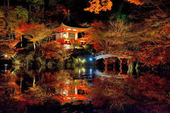 Картинка города -+пейзажи сакура озеро водоём парк деревья kyoto Япония daigoji отражение