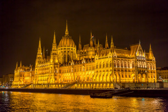 Картинка budapest hungary+parliament+house города будапешт+ венгрия дворец река ночь