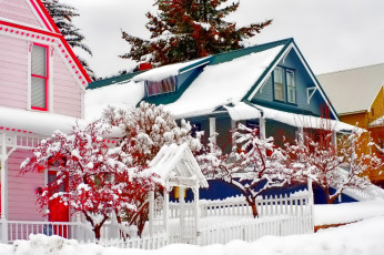 Картинка города -+здания +дома снег деревья зима улица дома город