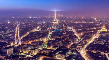 обоя города, париж , франция, свет, огни, вечер, дома, башня, эйфелева, париж, город