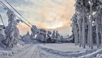 Картинка города -+здания +дома югра урал зима деревья дорога снег дом