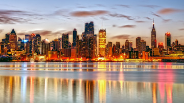 Картинка города нью-йорк+ сша нью-йорк утро рассвет огни