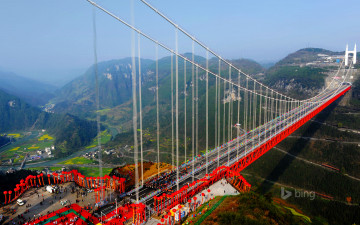 Картинка города -+мосты aizhai bridge провинция хунань китай небо горы река лес мост
