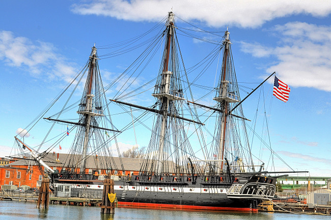 Обои картинки фото uss constitution, корабли, парусники, мачты, вымпел