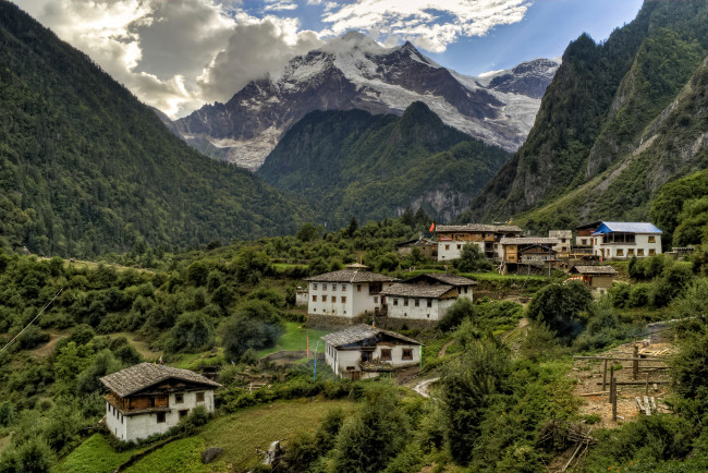 Обои картинки фото города, - пейзажи, домики, деревня, yunnan, yubeng, ущелье, скалы, горы, китай