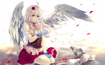 Картинка аниме ангелы +демоны девушка взгляд фон