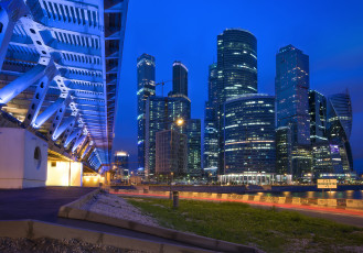 Картинка dorogomilovski+bridge города москва+ россия ночь мост огни