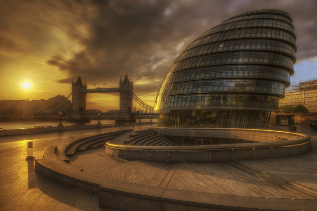 Обои картинки фото city hall, города, лондон , великобритания, ночь, огни