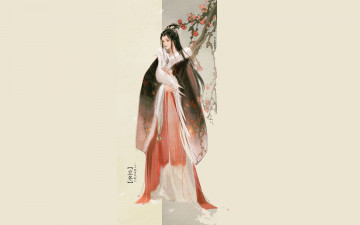 Картинка рисованное люди девушка птица ветка цветение