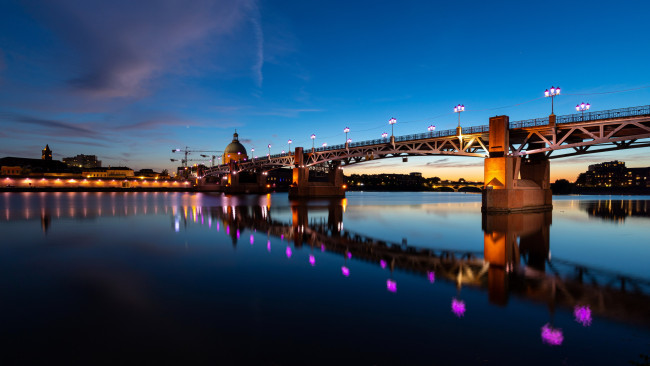 Обои картинки фото города, - мосты, река, мост, вечер, огни