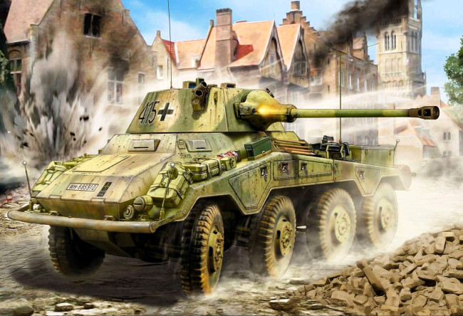 Обои картинки фото рисованное, армия, танк, город, война