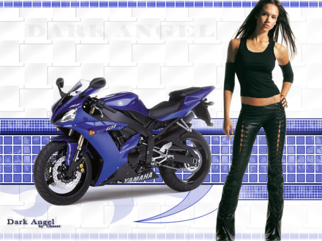 Обои картинки фото jessica, alba, dark, angel, мотоциклы, мото, девушкой