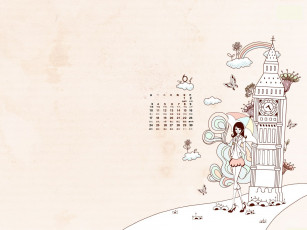 Картинка календари рисованные векторная графика бабочки девушка часы