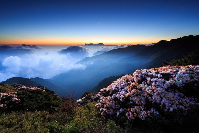 Обои картинки фото hehuanshan, природа, горы, облака, закат