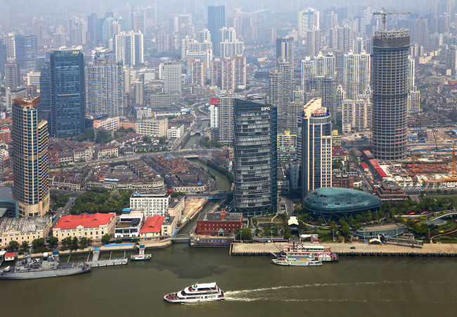 Обои картинки фото китай, шанхай, города, дома, река, панорама