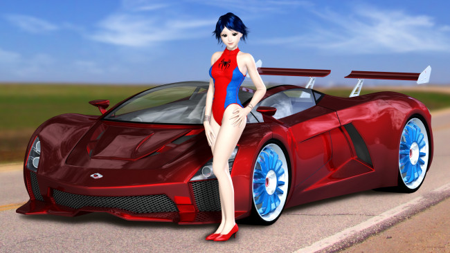 Обои картинки фото автомобили, 3d car&girl, девушка, автомобиль