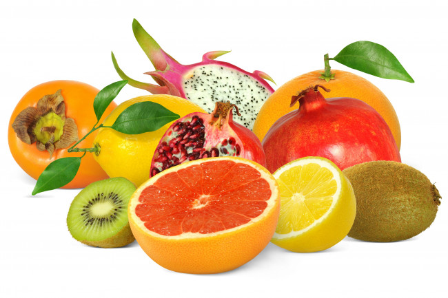 Обои картинки фото еда, фрукты,  ягоды, гранат, лимон, киви, питахайя, айва, грейпфрут