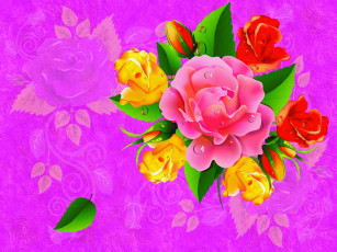 обоя векторная графика, цветы , flowers, роза, цветок, вектор, капли, силуэт, букет, лист
