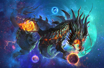 Картинка фэнтези драконы планеты космос чешуя пасть дракон арт фантастика