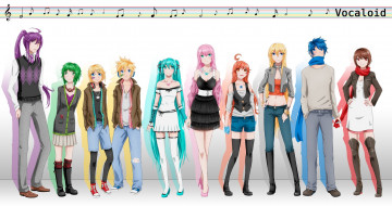 Картинка аниме vocaloid девушки парни пластырь ноты