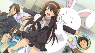 Картинка аниме the+melancholy+of+haruhi+suzumiya девушка кролик suzumiya haruhi no yuutsu koizumi itsuki парень kyon