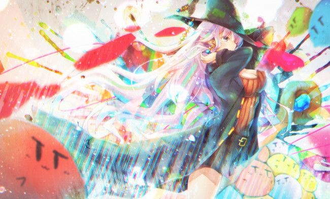 Обои картинки фото аниме, магия,  колдовство,  halloween, девушка, cyanomirahi