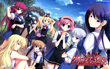 обоя аниме, grisaia no kajitsu, девушки, взгляд, фон