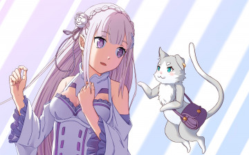 Картинка аниме re +zero+kara+hajimeru+isekai+seikatsu девушка взгляд фон кошка
