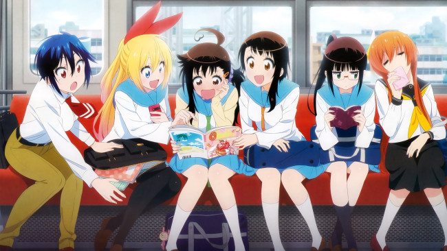 Обои картинки фото аниме, nisekoi, девушки, взгляд, фон