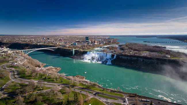 Обои картинки фото города, - панорамы, панорама, мост, онтарио, канада, река, ниагарский, водопад