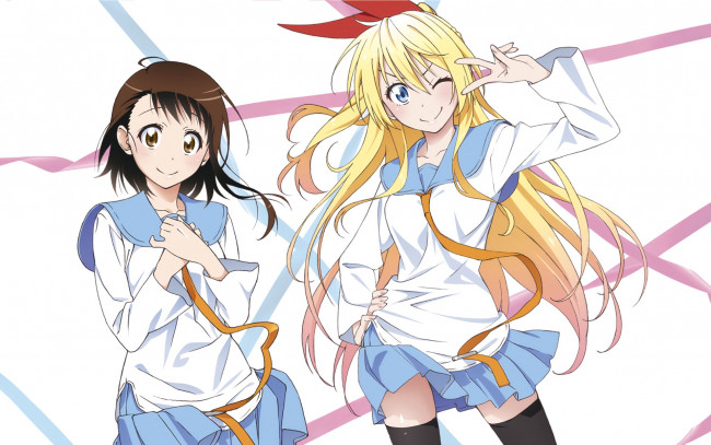 Обои картинки фото аниме, nisekoi, девушки, взгляд, фон