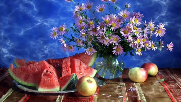 Картинка еда фрукты +ягоды яблоки арбуз