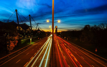 Картинка природа дороги вечер разметка шоссе подсветка