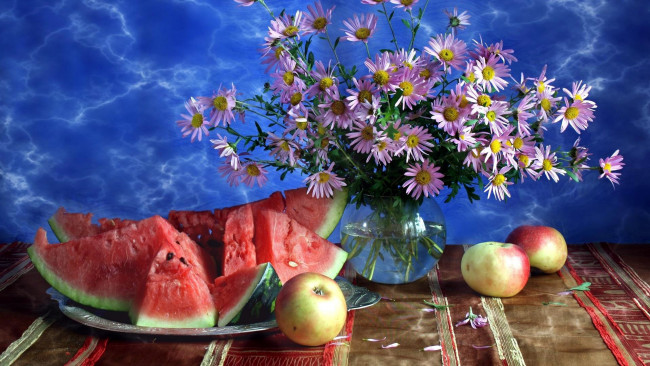 Обои картинки фото еда, фрукты,  ягоды, яблоки, арбуз