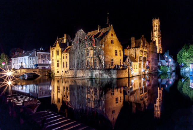 Обои картинки фото beautiful bruges, города, брюгге , бельгия, ночь, огни