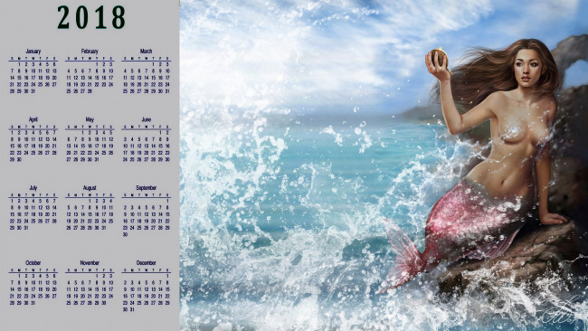 Обои картинки фото календари, фэнтези, водоем, взгляд, русалка