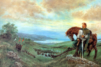 Картинка фэнтези _luis+royo воин конь сражение море холмы