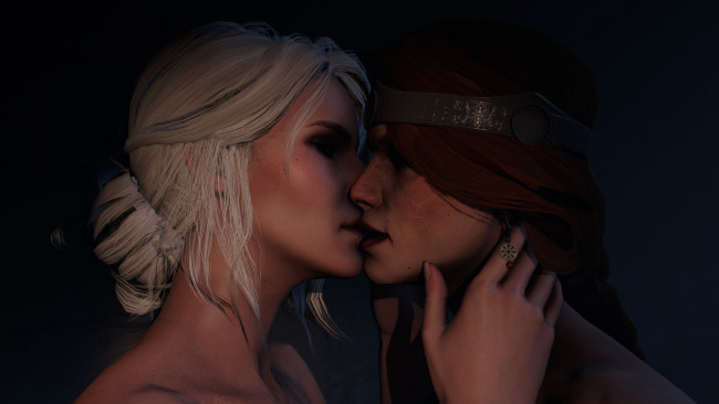 Обои картинки фото видео игры, the witcher 3,  wild hunt, девушки, фон, поцелуй