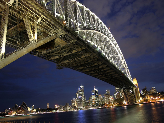 Обои картинки фото sydney, bridge, at, night, города, сидней, австралия