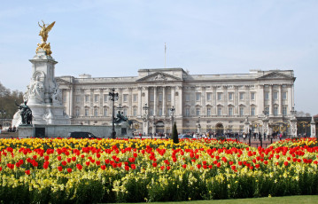 Картинка букингемский дворец англия города лондон великобритания цветы статуи