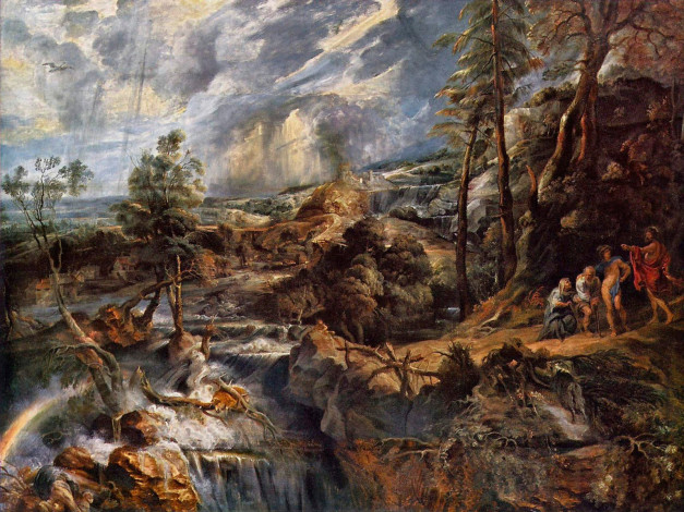 Обои картинки фото rubens, landscape, with, thunderstorm, рисованные, pieter, paul