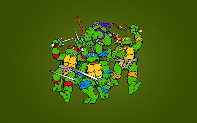 Обои картинки фото Черепашки, ниндзя, мультфильмы, tmnt, Черепашки-ниндзя, teenage, mutant, ninja, turtles, зеленый, фон