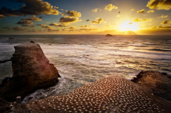 Картинка природа восходы закаты океан облака солнце горизонт побережье