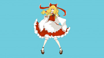 Картинка аниме touhou девушка голубой фон бант платье блондинка