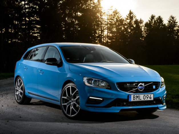 Обои картинки фото автомобили, volvo, polestar, v60, 2014г, синий