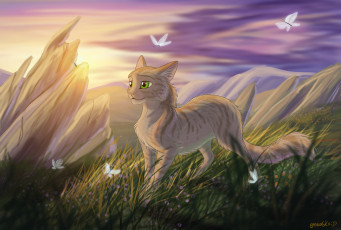 Картинка рисованное животные +коты взгляд бабочки фон кот